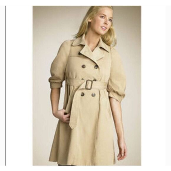 BCBG MAX AZRIA  NAVY "ALEXANDRA" Trench Coat, 3/4 SLEEVE, Swing Back, NWT, L - Picture 1 of 12